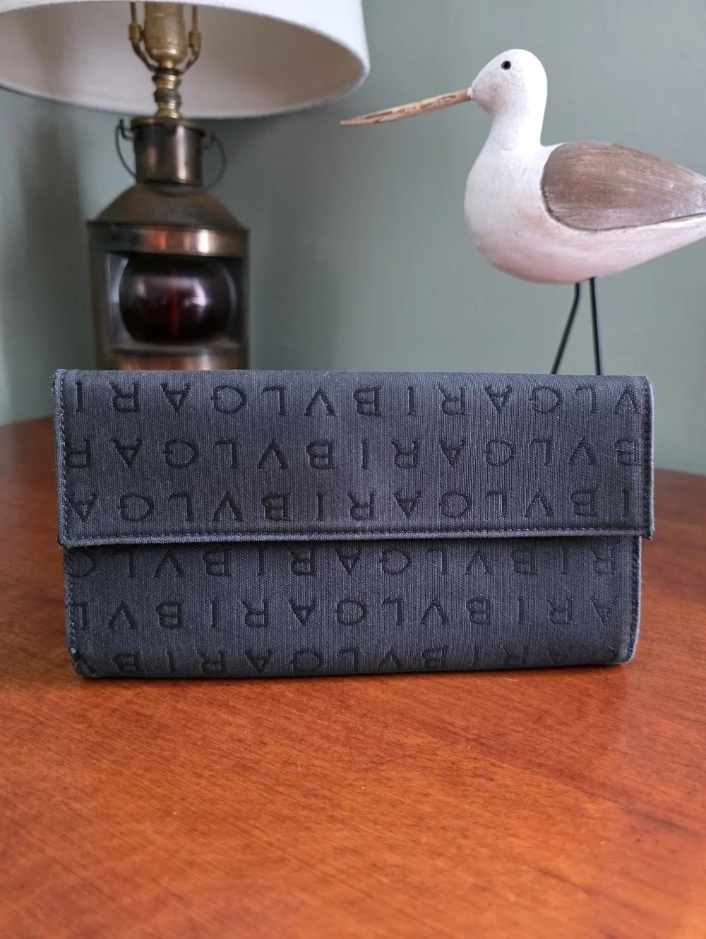 BVLGARI Logo Jacquard Black Continental Wallet Pigskin Leather COA